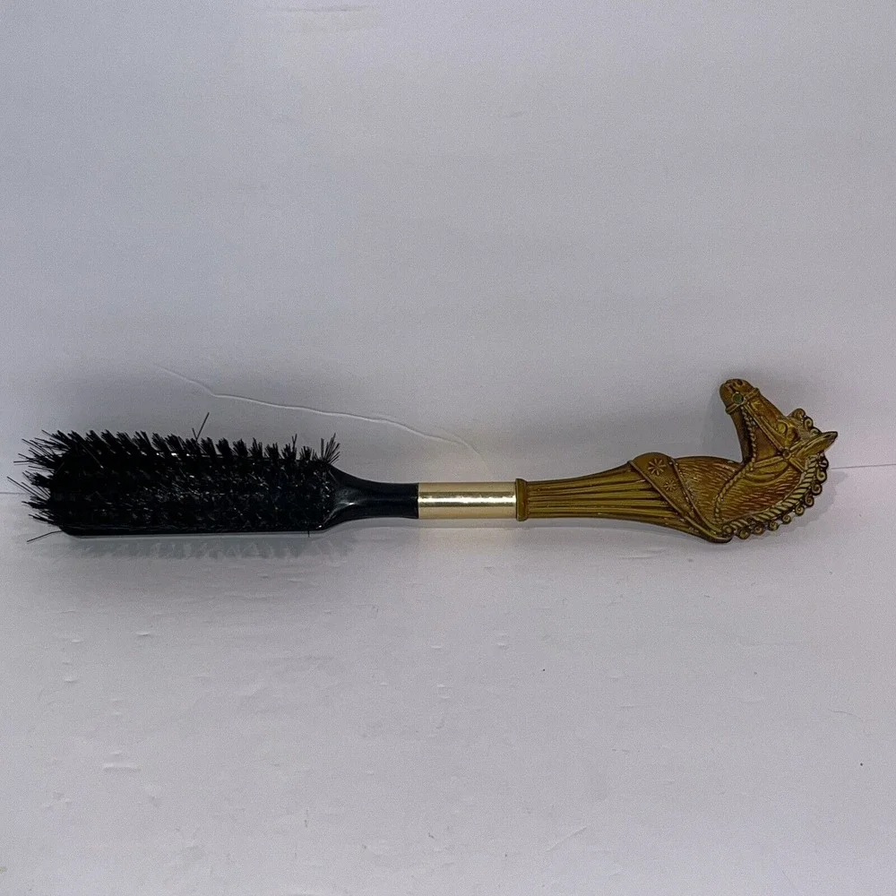 Vintage 1960s Horse‎ Head Shoe Brush Gold Art Deco Clean Polish Equestrian